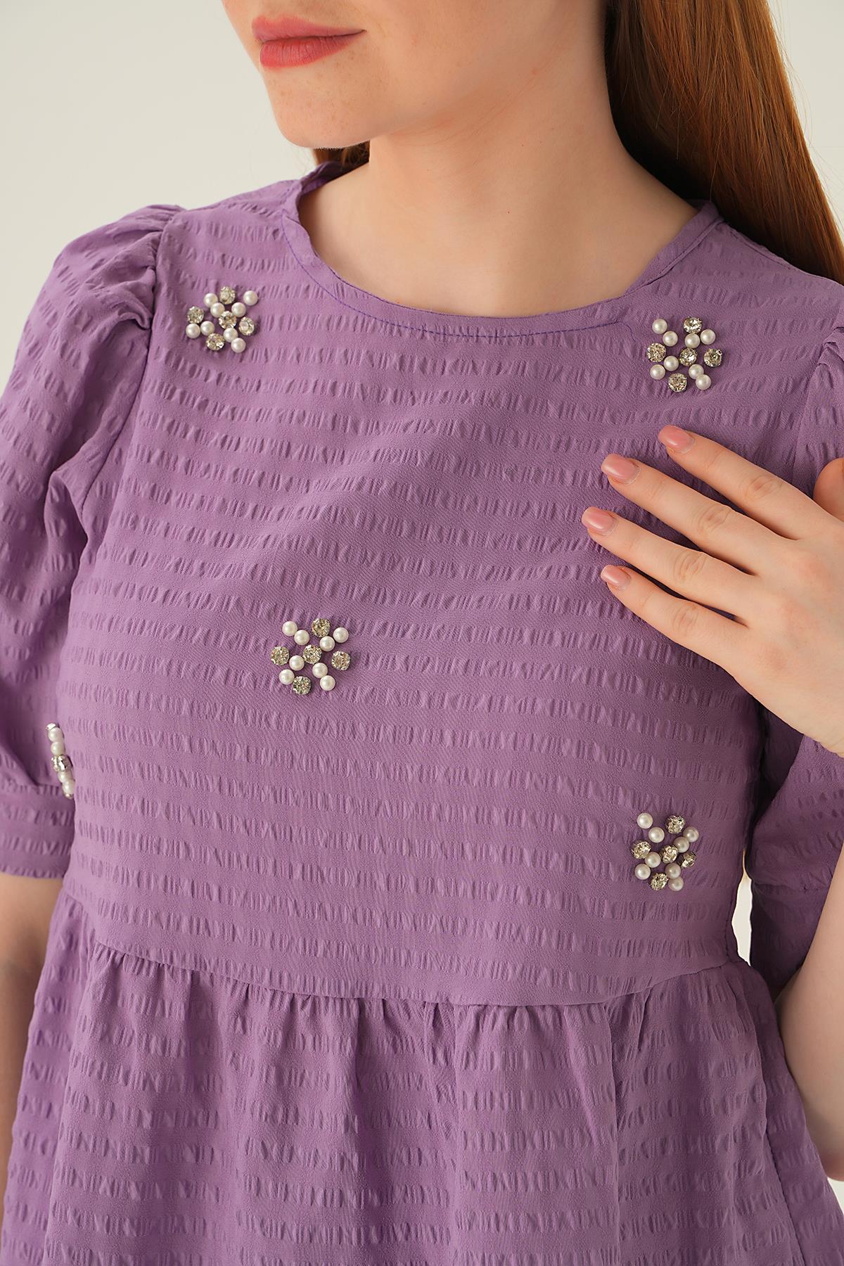 Lila Bisiklet Yaka Bluz 4106 - 2