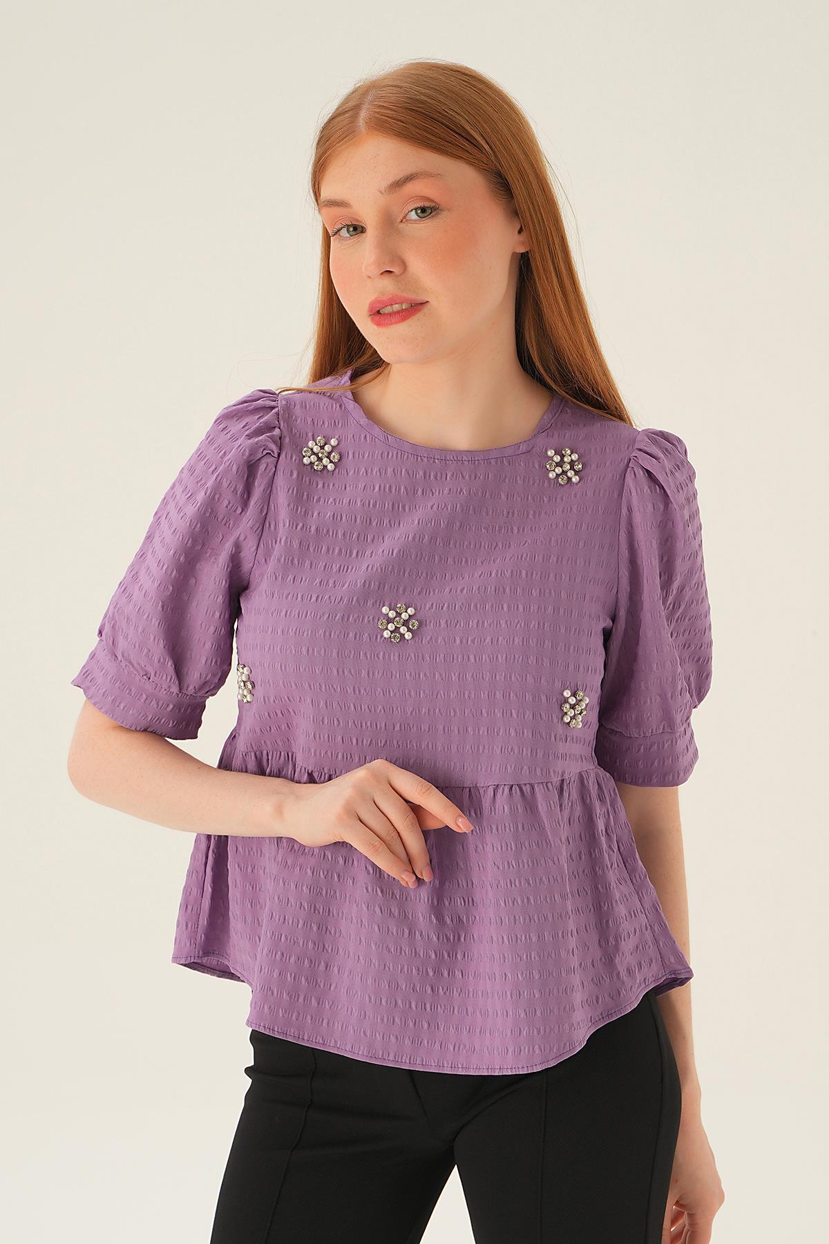 Lila Bisiklet Yaka Bluz 4106 - 3