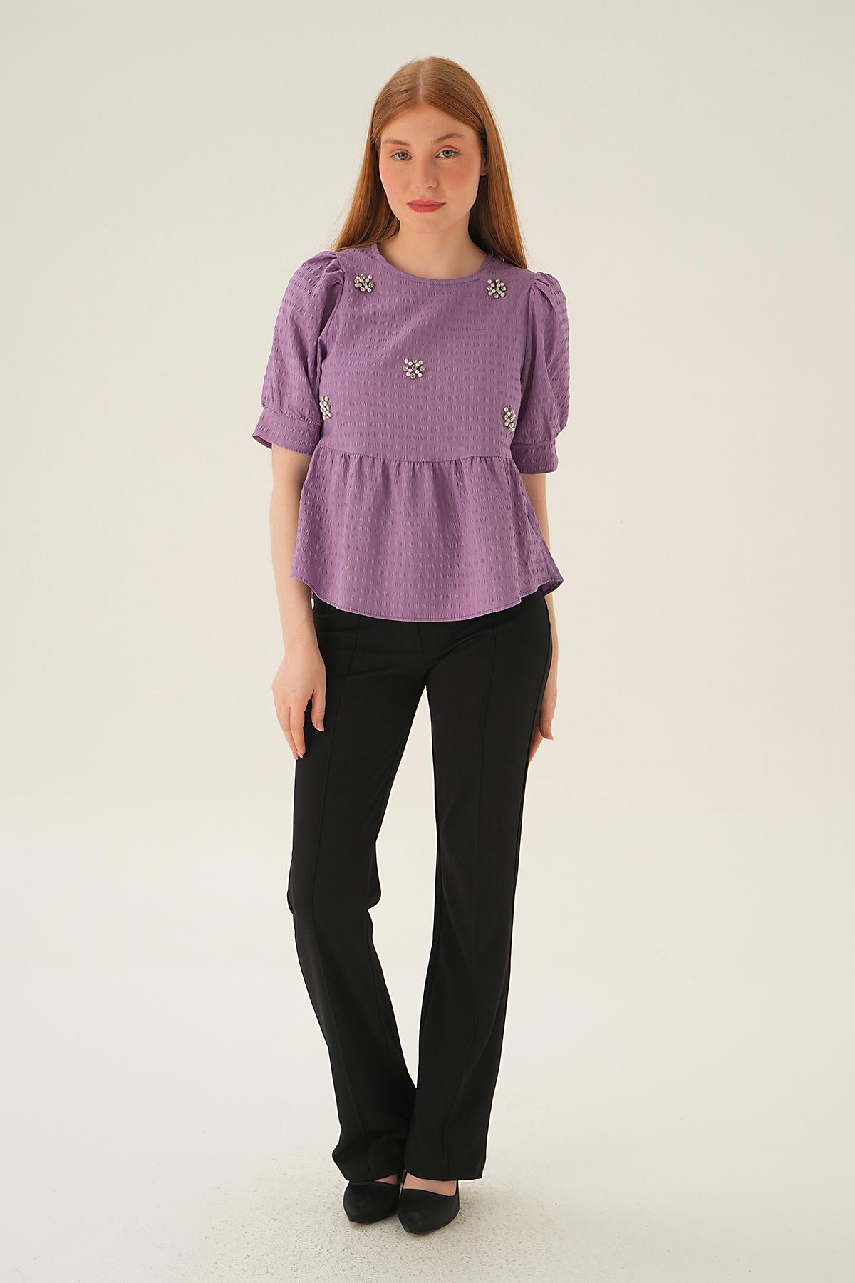 Lila Bisiklet Yaka Bluz 4106 - 5