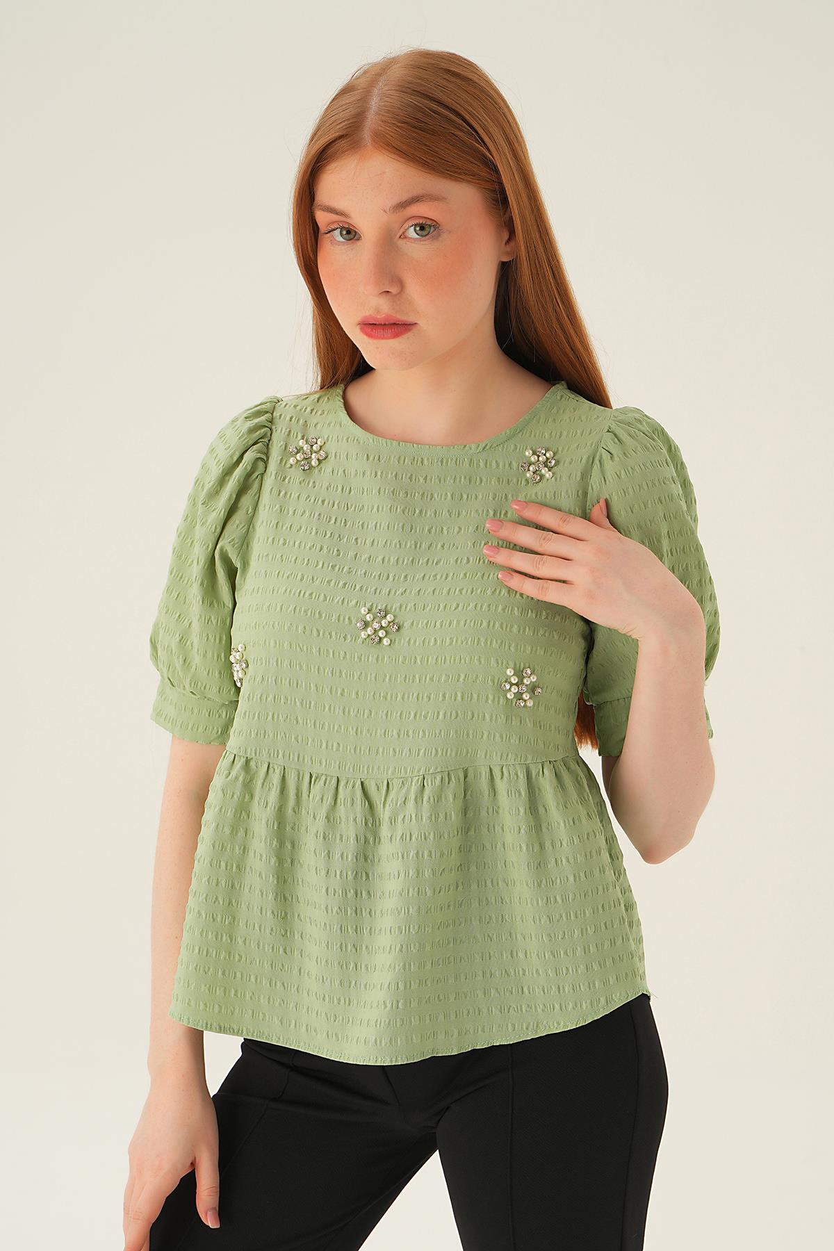 4106 Bisiklet Yaka Bluz Olive Yeşili 