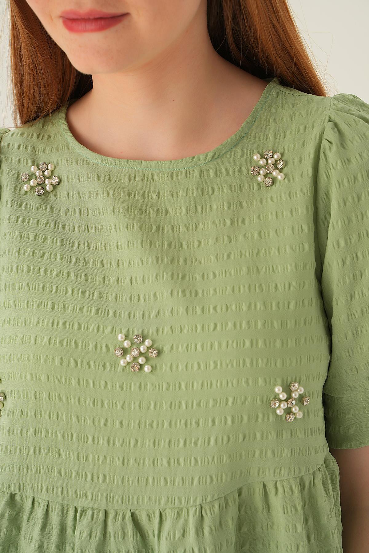 4106 Bisiklet Yaka Bluz Olive Yeşili - 2