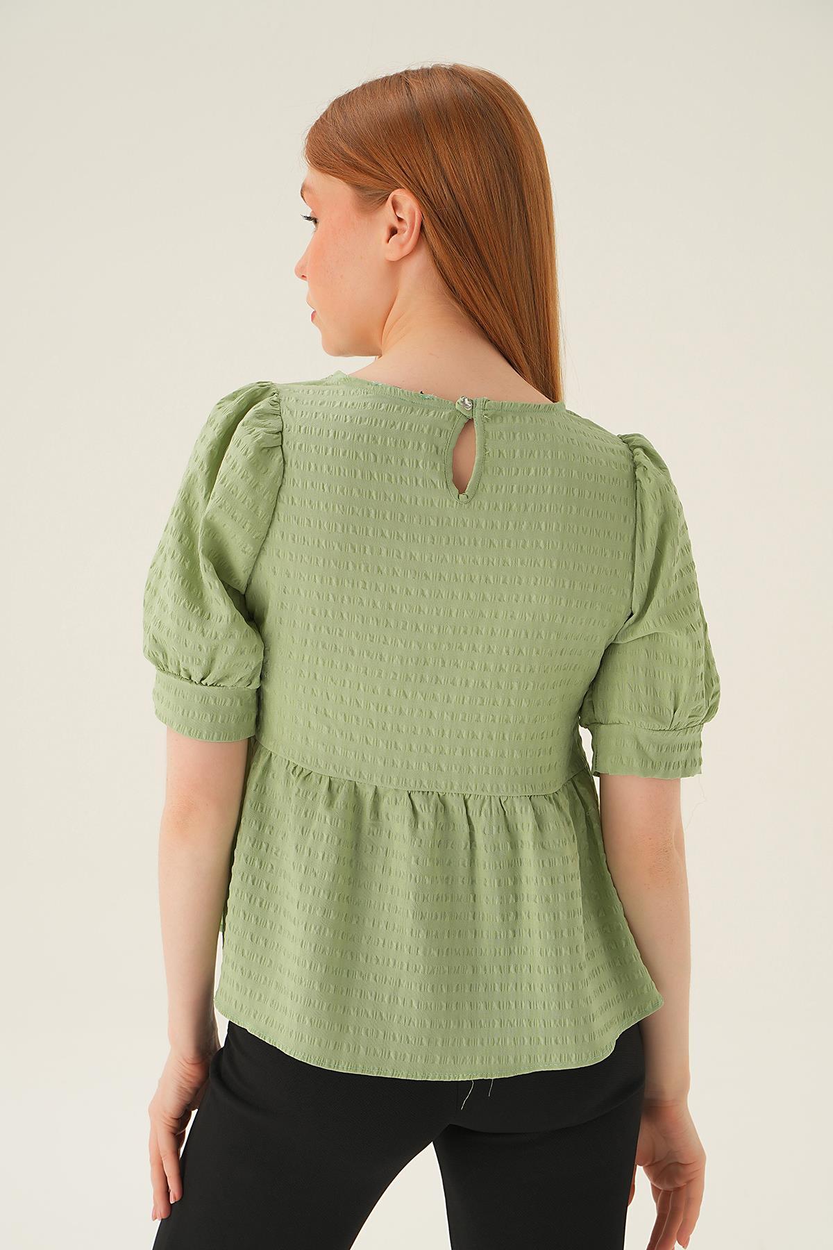 4106 Bisiklet Yaka Bluz Olive Yeşili - 4