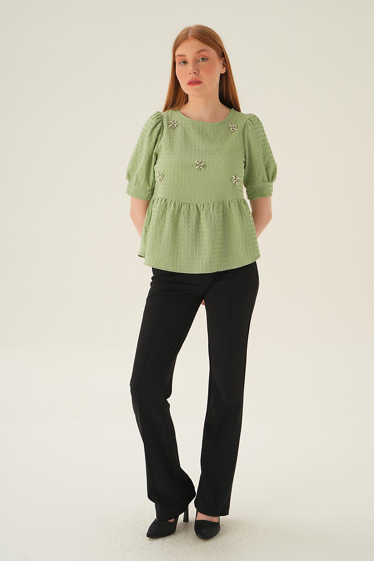 4106 Bisiklet Yaka Bluz Olive Yeşili - 6