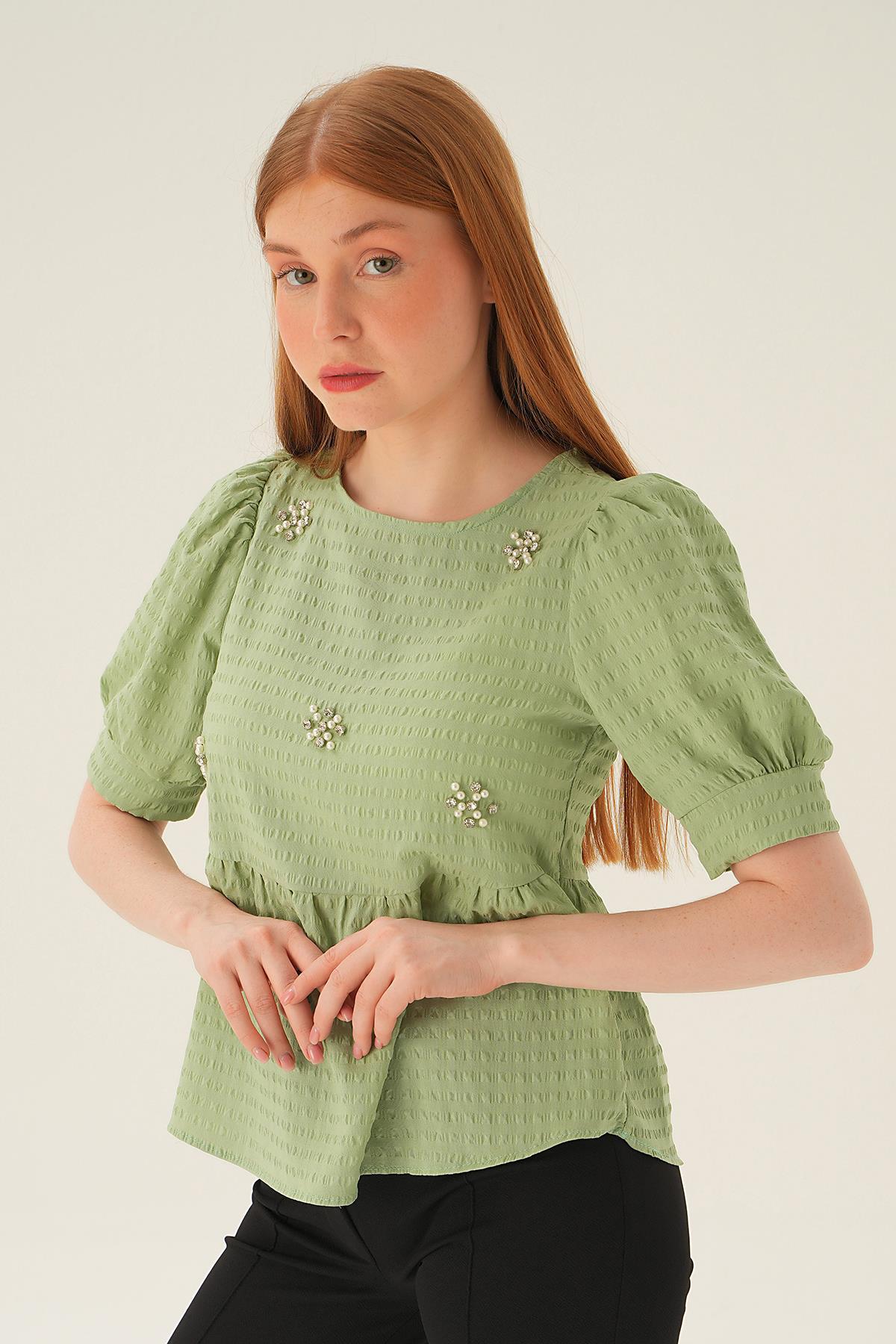 Olive Yeşili Bisiklet Yaka Bluz 4106 - 3