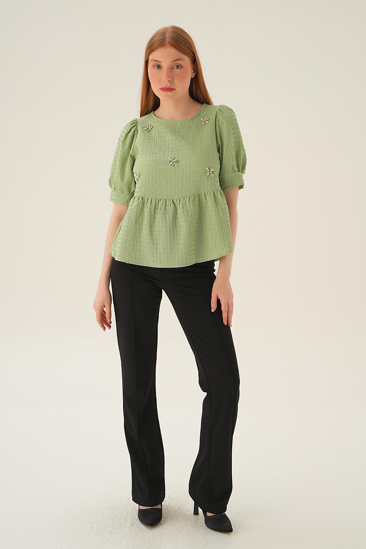 Olive Yeşili Bisiklet Yaka Bluz 4106 - 5