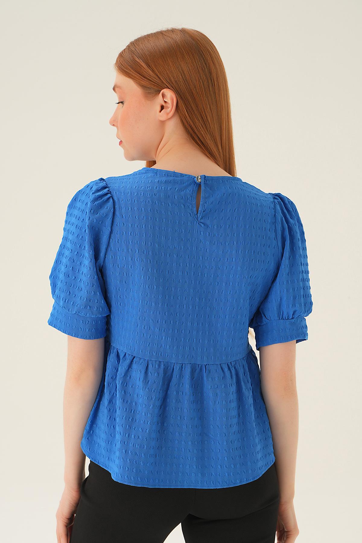 4106 Bisiklet Yaka Bluz Saks - 4