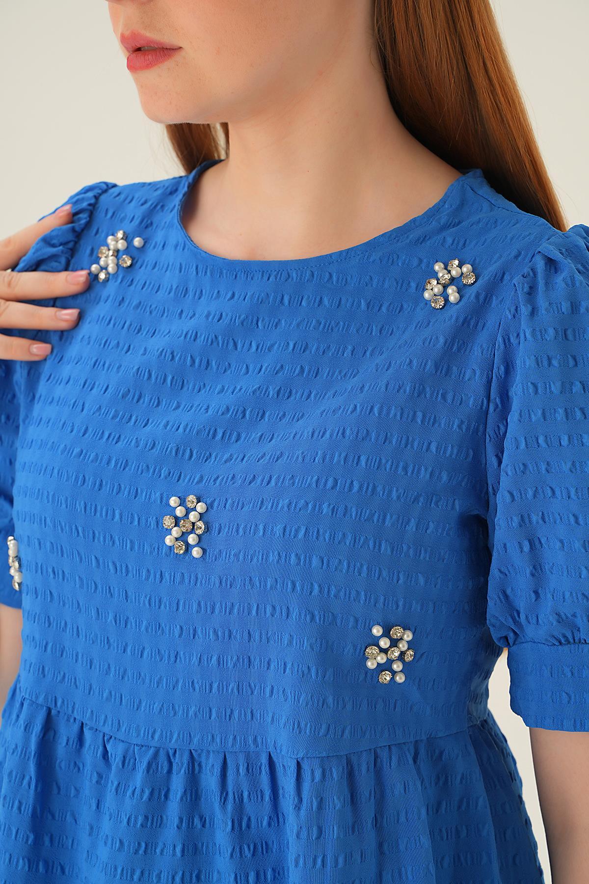 4106 Bisiklet Yaka Bluz Saks - 2