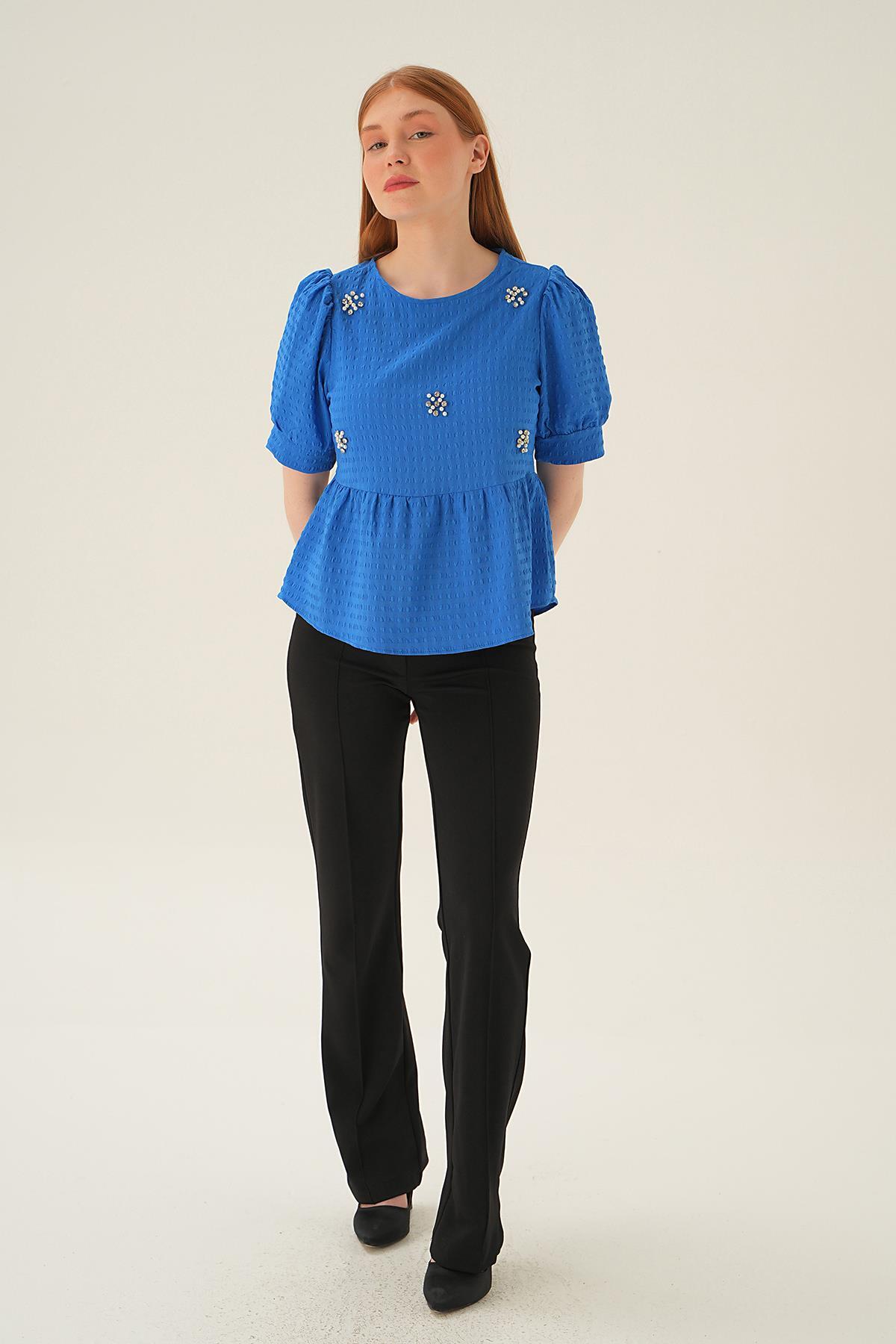 4106 Bisiklet Yaka Bluz Saks - 5