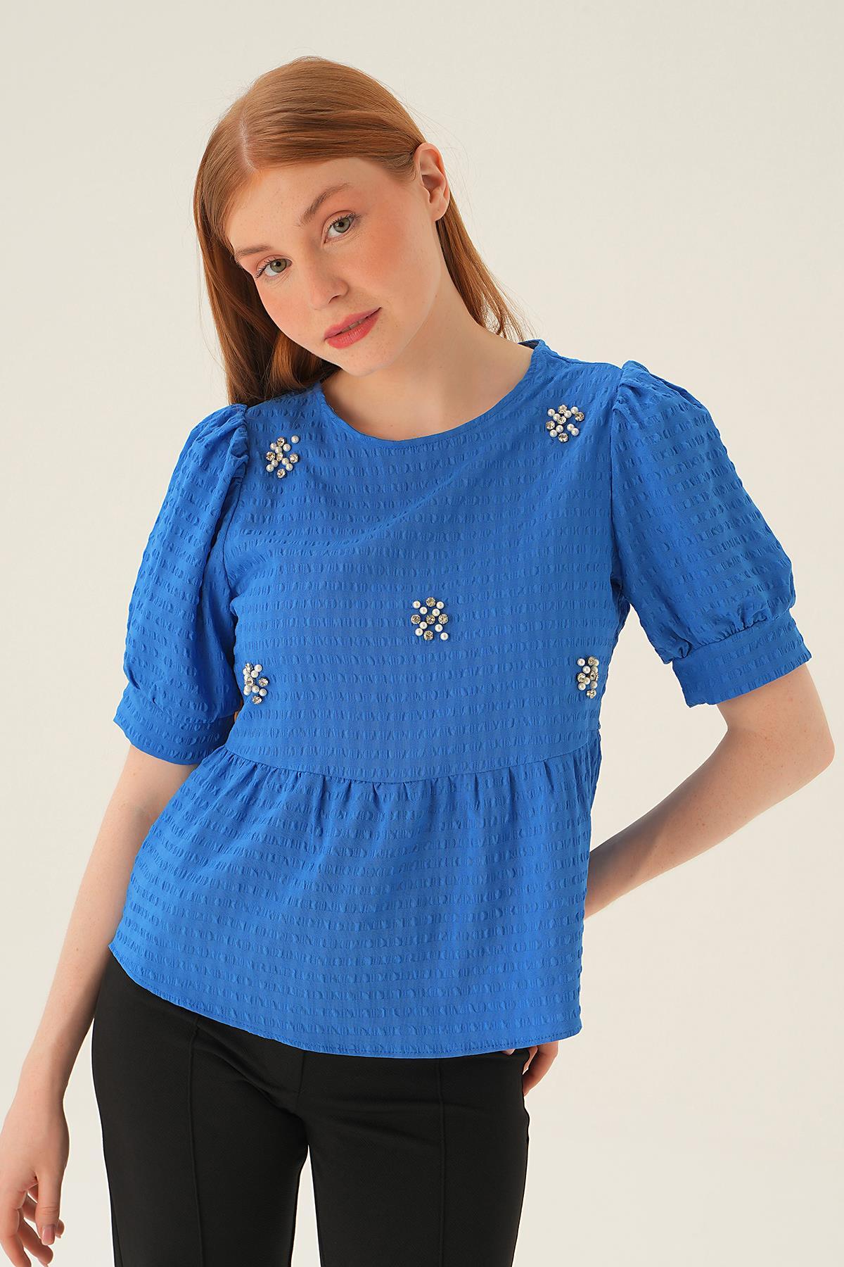 Saks Bisiklet Yaka Bluz 4106 - 1