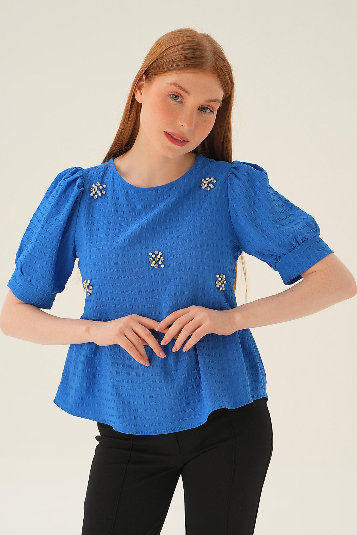 Saks Bisiklet Yaka Bluz 4106 - 3