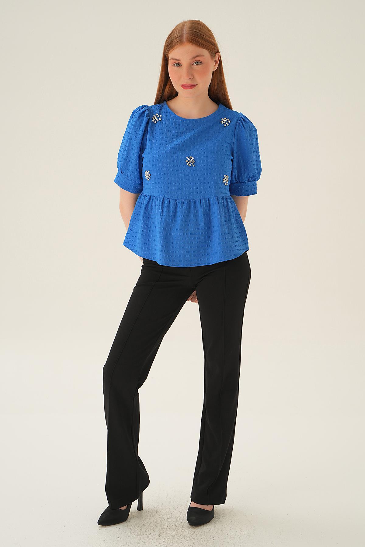 Saks Bisiklet Yaka Bluz 4106 - 6