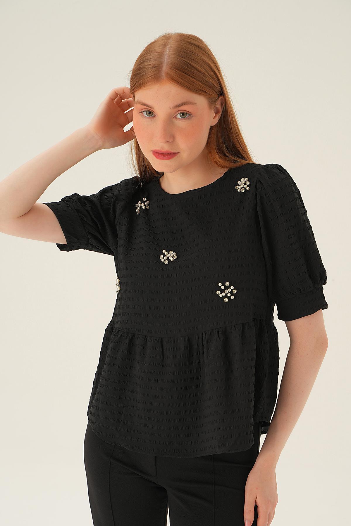 4106 Bisiklet Yaka Bluz Siyah - 1