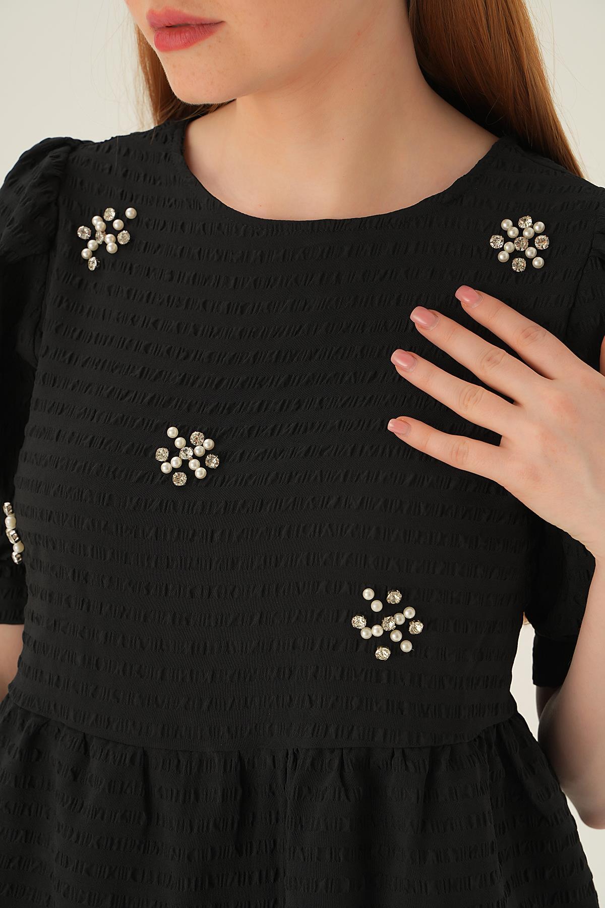 4106 Bisiklet Yaka Bluz Siyah - 3