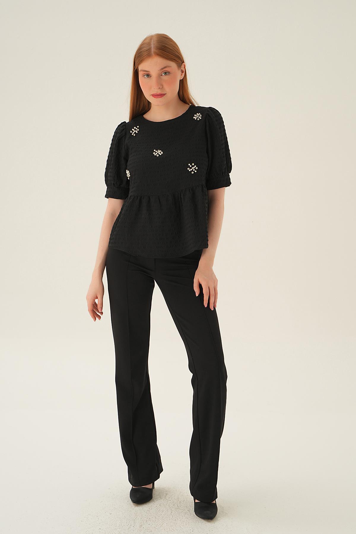 4106 Bisiklet Yaka Bluz Siyah - 5