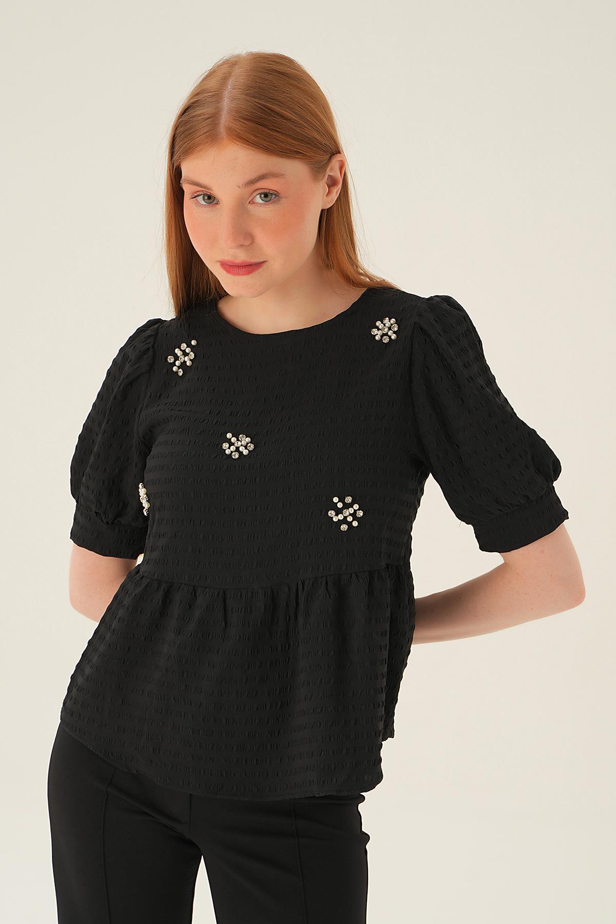 Siyah Bisiklet Yaka Bluz 4106 - 2