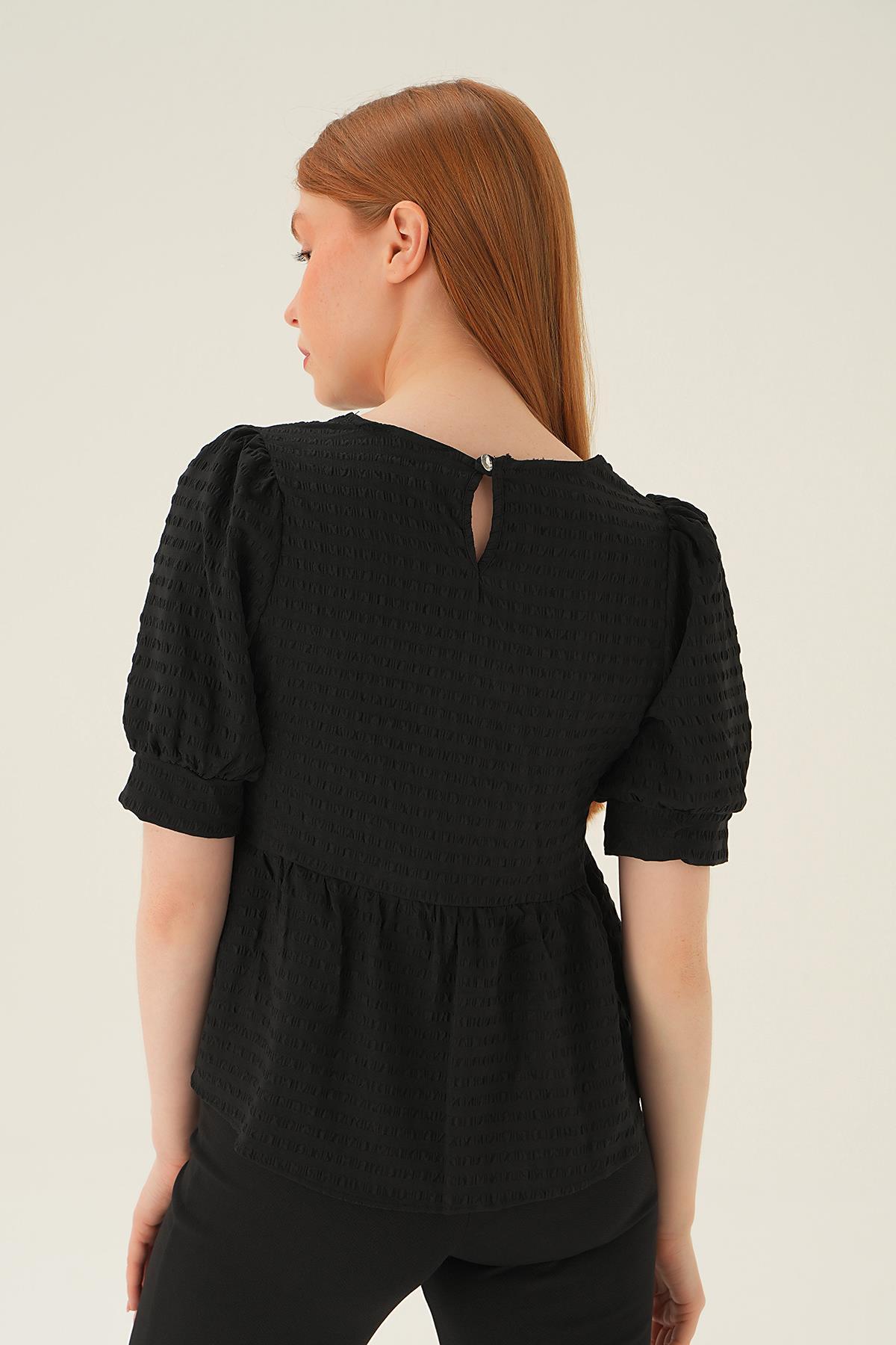 Siyah Bisiklet Yaka Bluz 4106 - 4