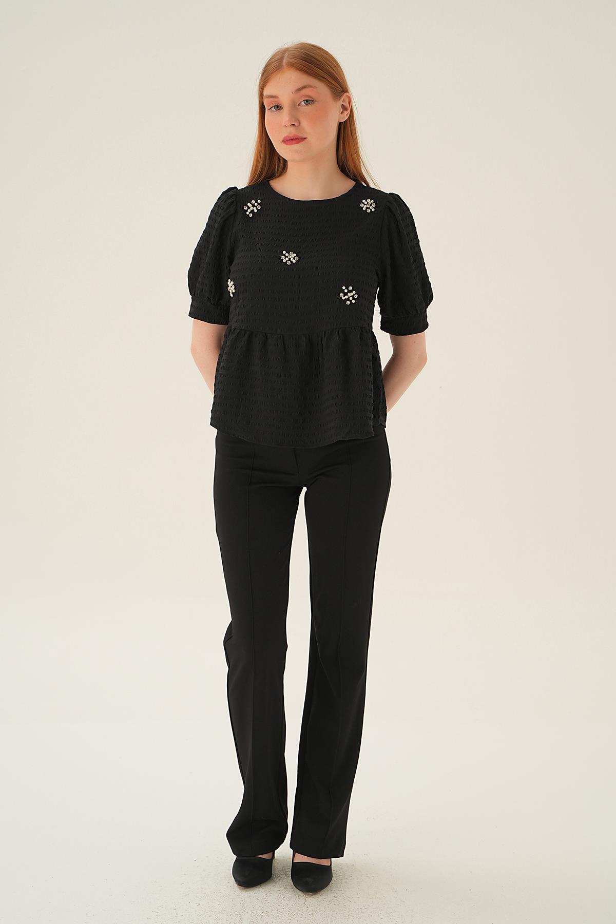 Siyah Bisiklet Yaka Bluz 4106 - 6