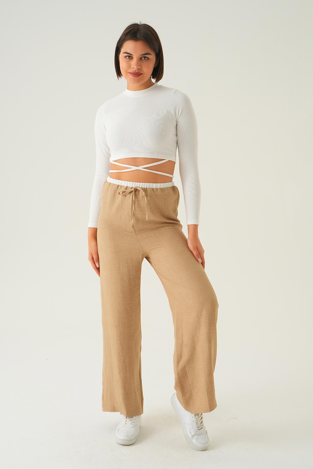 Açık Vizon Bel Bağcık Detay Pantolon 4106A - 1