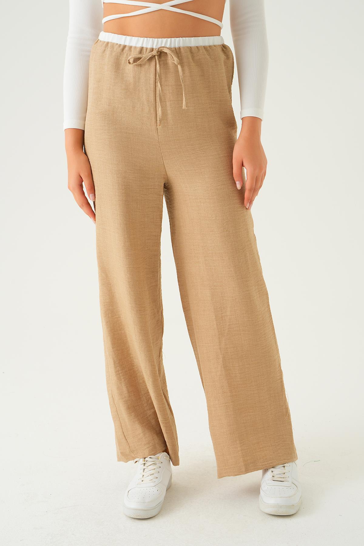 Açık Vizon Bel Bağcık Detay Pantolon 4106A - 3