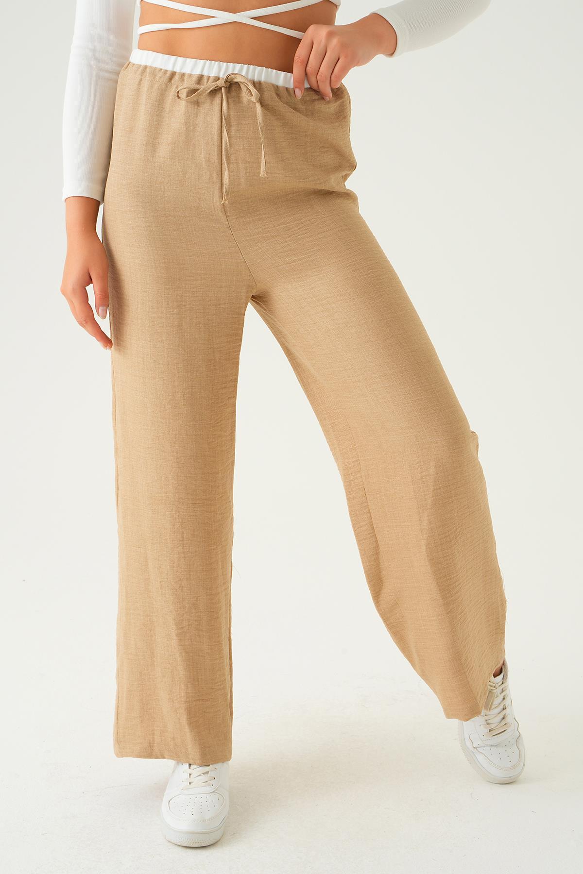 Açık Vizon Bel Bağcık Detay Pantolon 4106A - 4