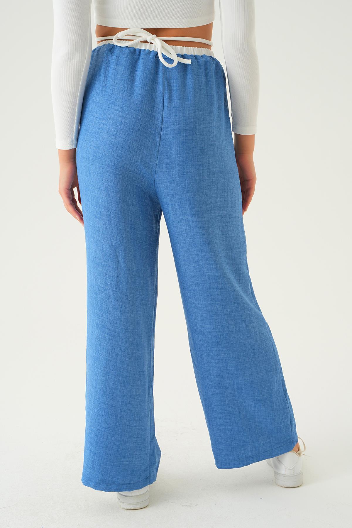 Koyu Mavi Bel Bağcık Detay Pantolon 4106A - 5