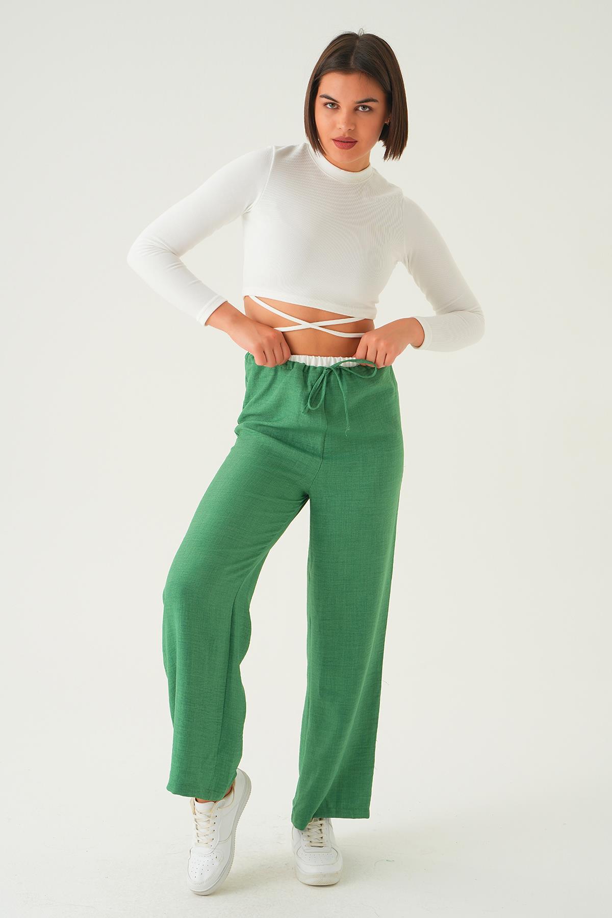 4106A Bel Bağcık Detay Pantolon Yeşil 