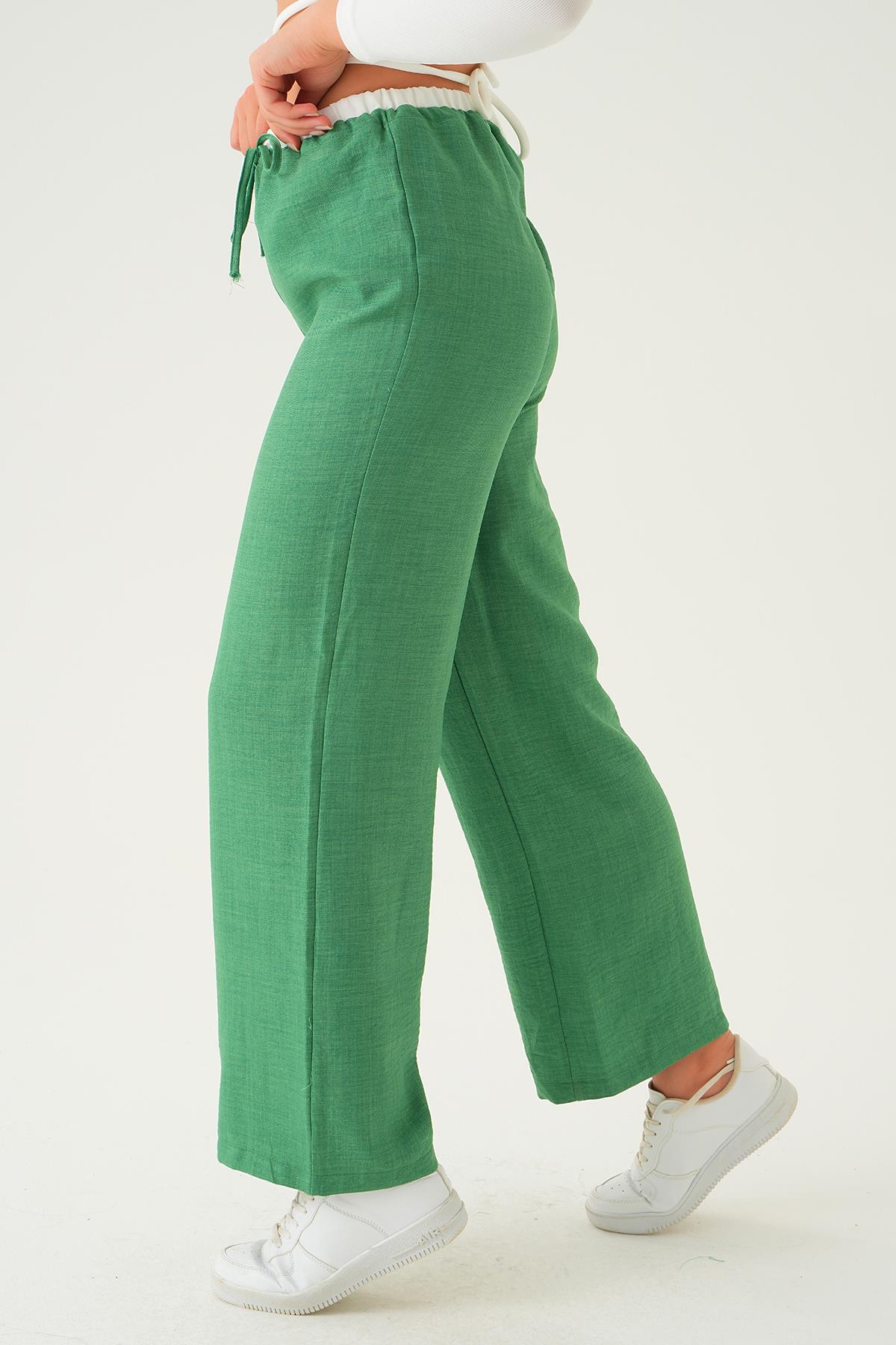 Yeşil Bel Bağcık Detay Pantolon 4106A - 3