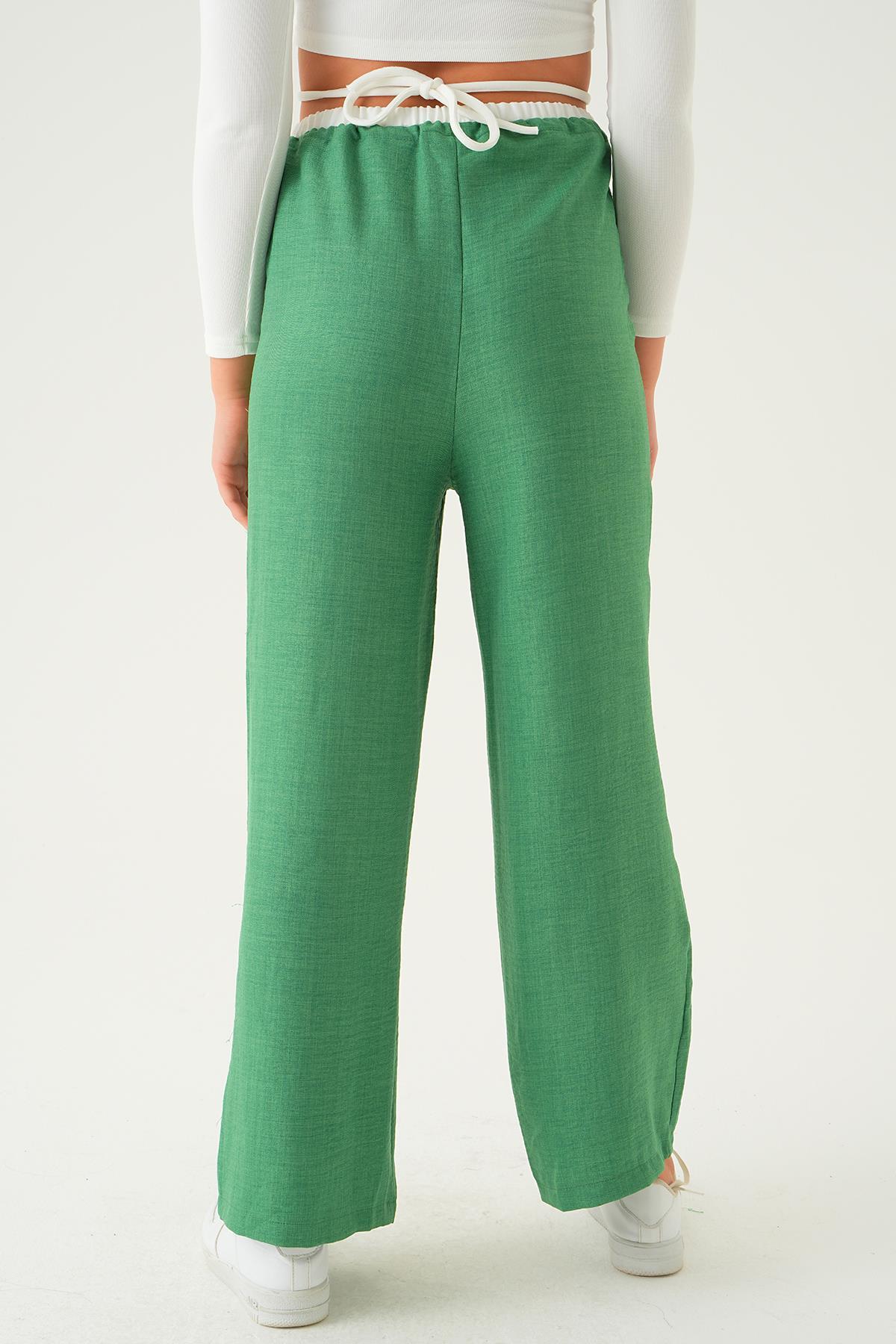 Yeşil Bel Bağcık Detay Pantolon 4106A - 4