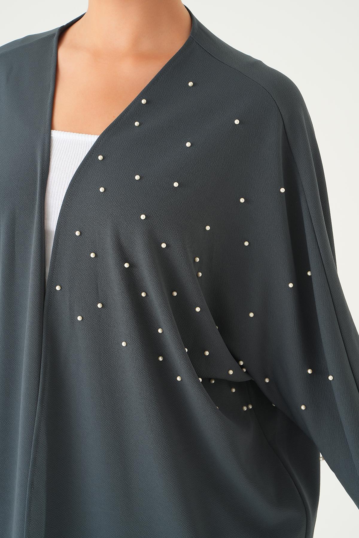 Füme Taş Detay Uzun Kimono 4107A - 6