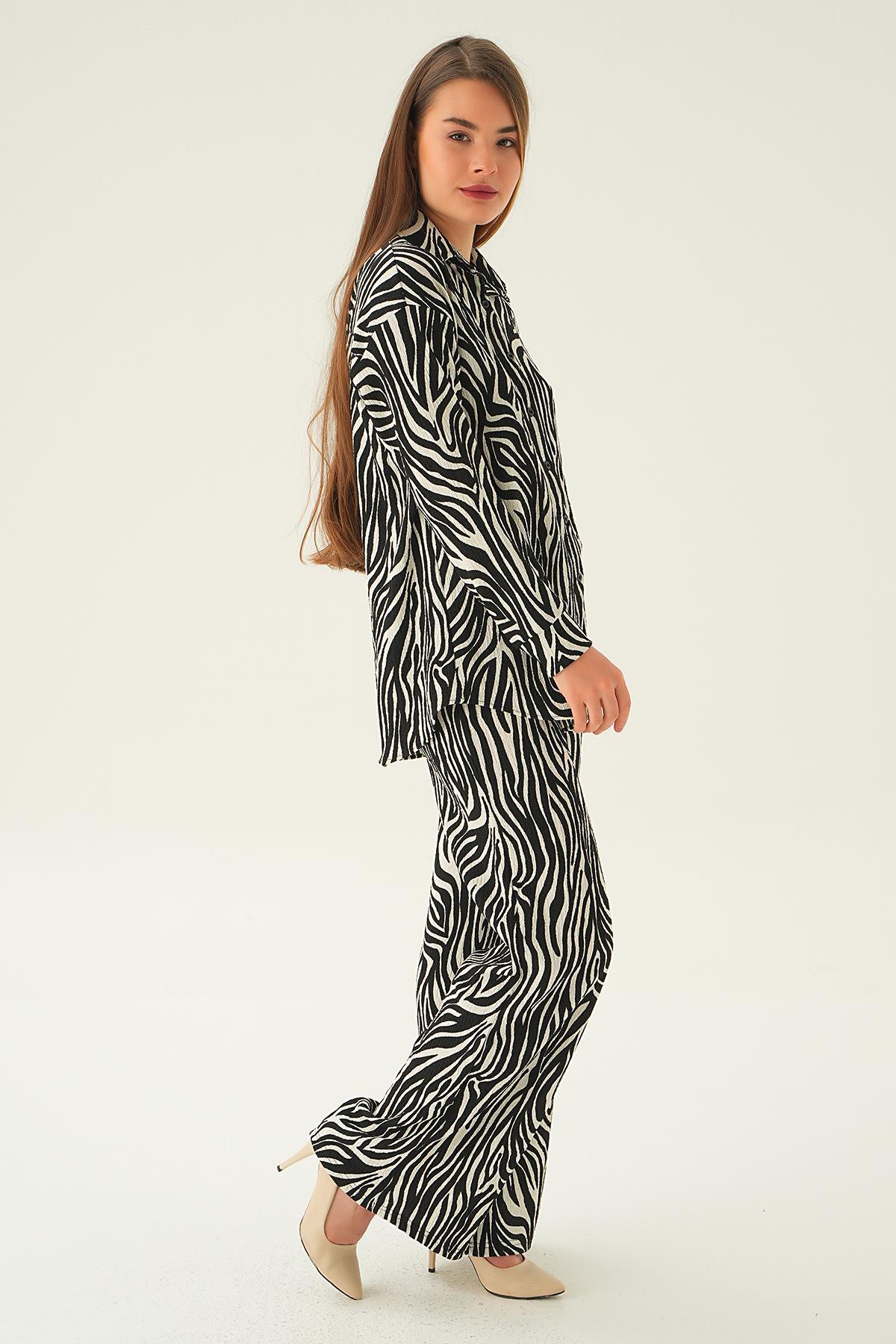 Siyah Zebra Desen Pantolon Takım 4115A - 3