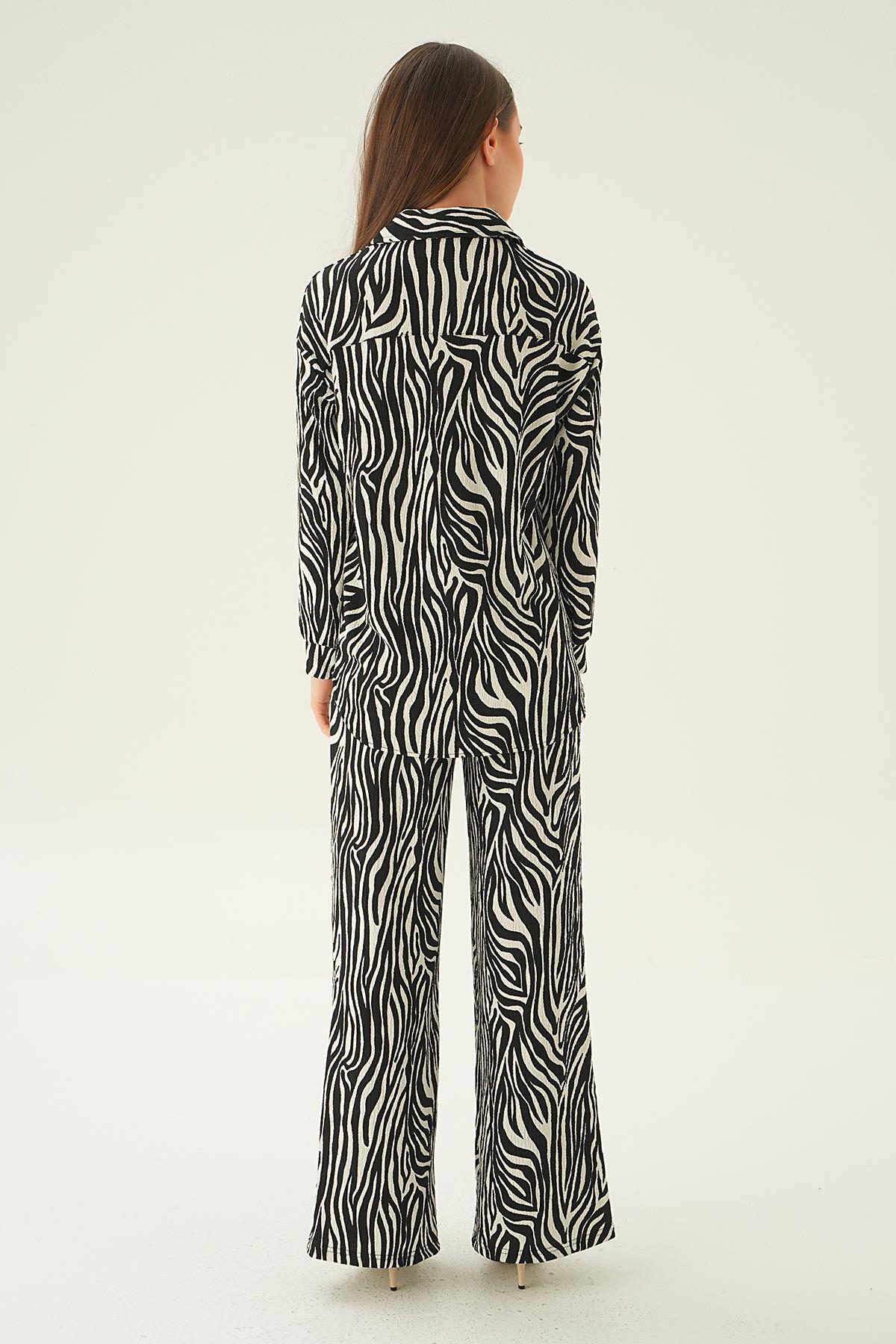 Siyah Zebra Desen Pantolon Takım 4115A - 4