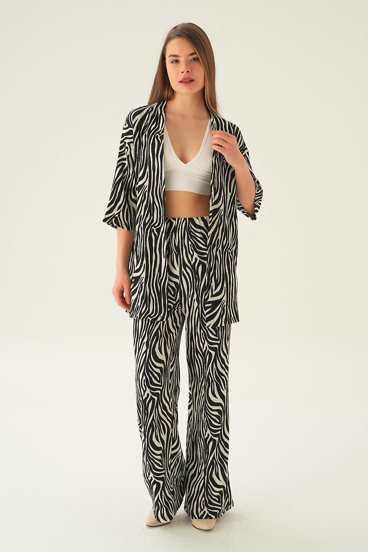 Siyah Zebra Desen Kimono Takım 4118A - 2