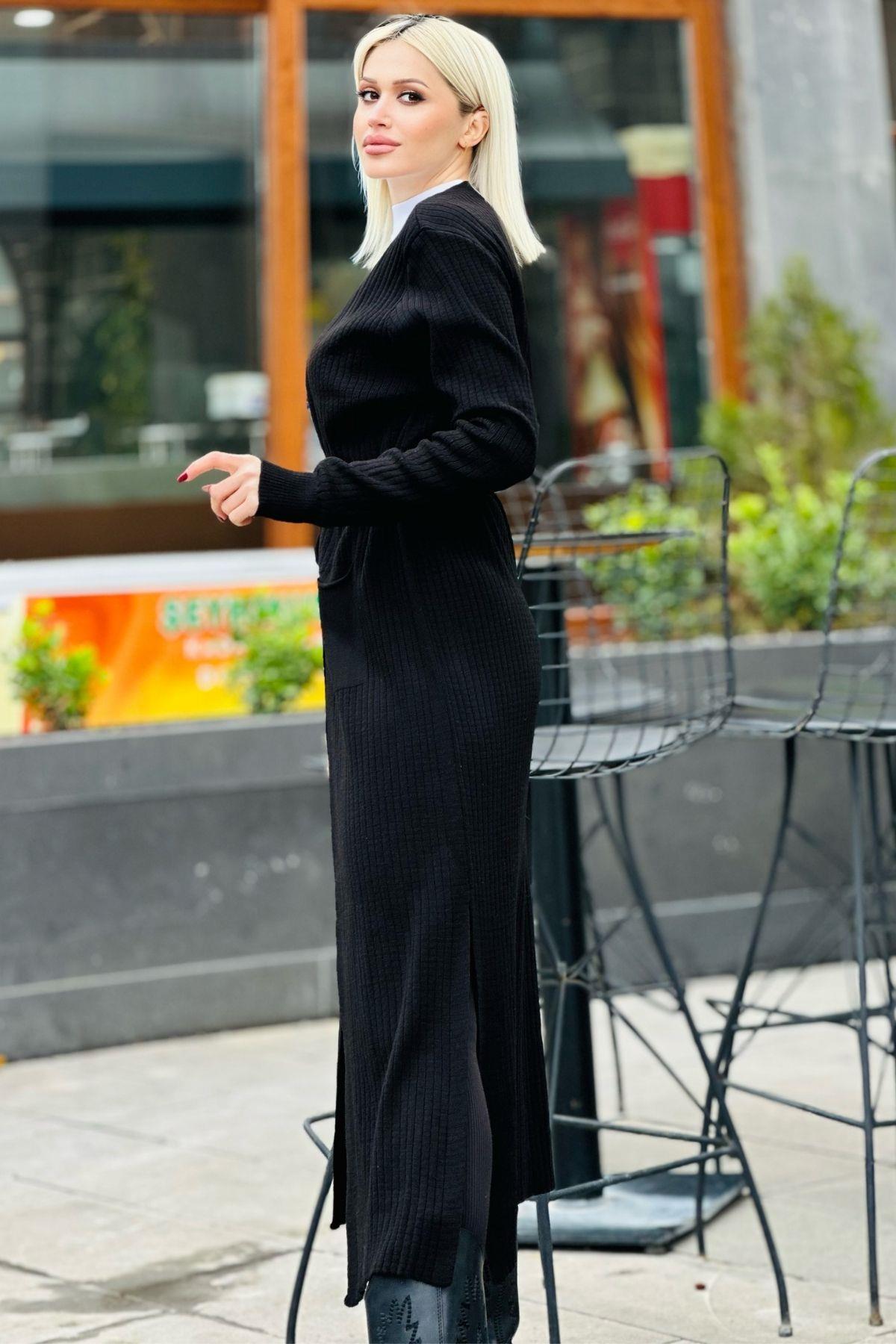 Siyah Cepli Kemerli Hırka 4120 - 3