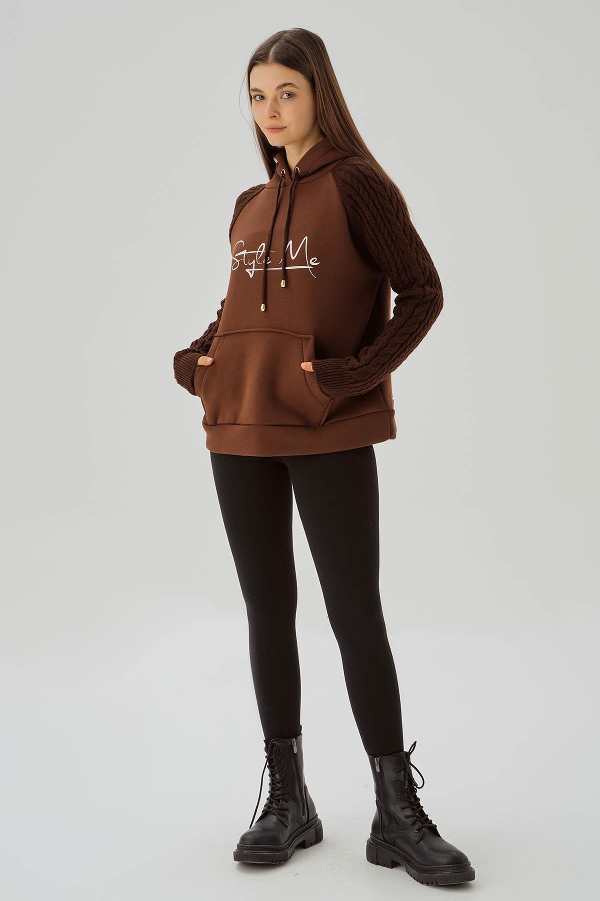 Kahve Kanguru Cep Kol Detay Sweat 4125 - 2