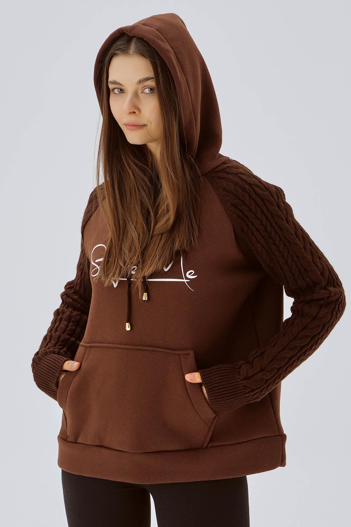 Kahve Kanguru Cep Kol Detay Sweat 4125 - 4