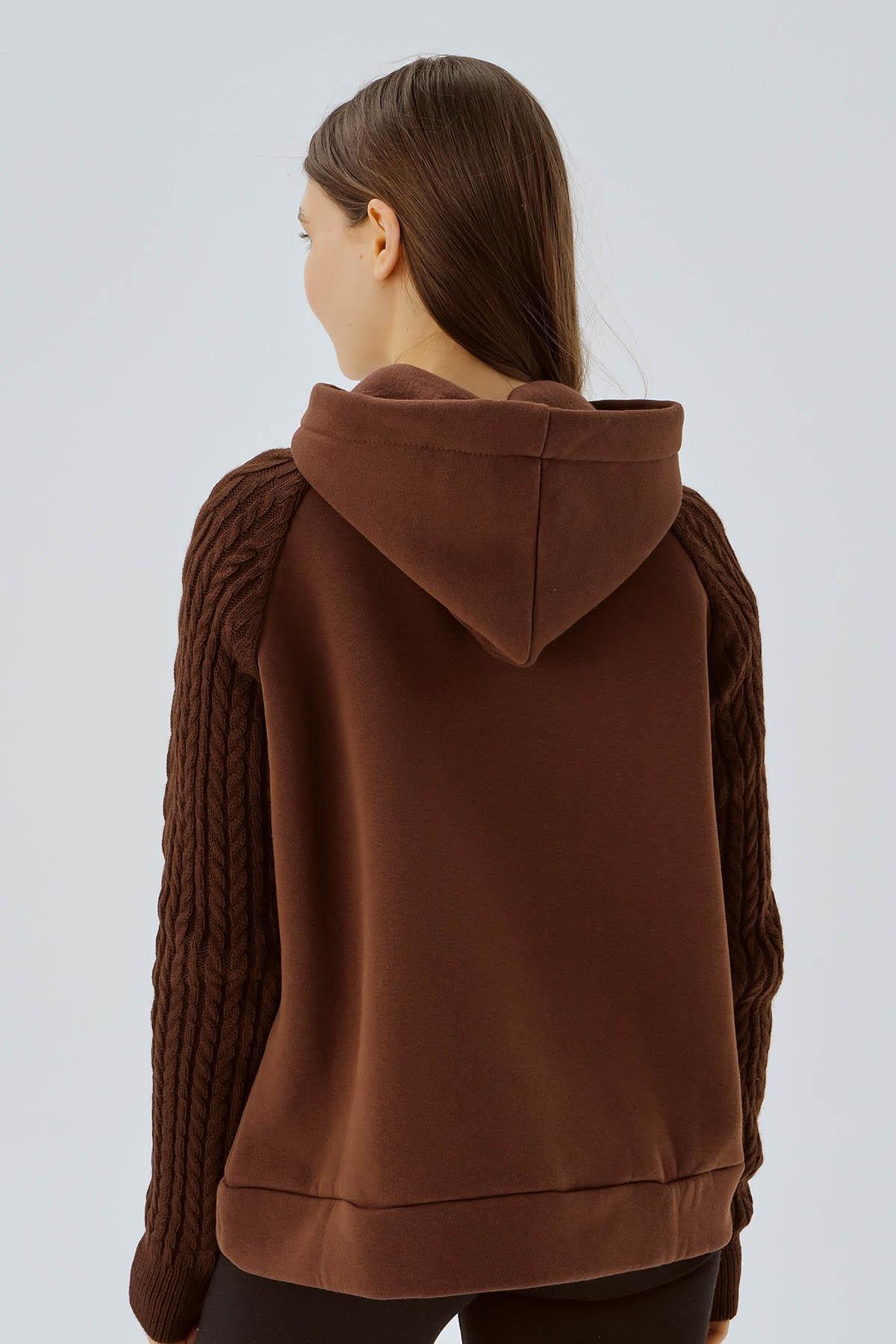 Kahve Kanguru Cep Kol Detay Sweat 4125 - 5