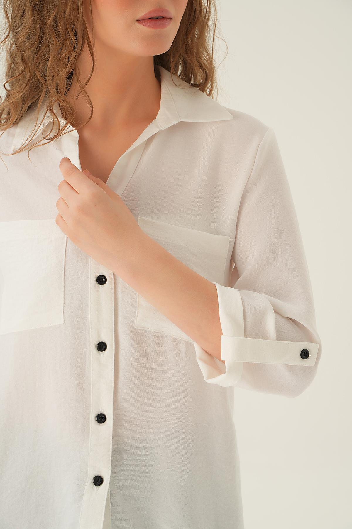 4132A Kol Katlamalı Çift Cep Gömek Ekru - 2