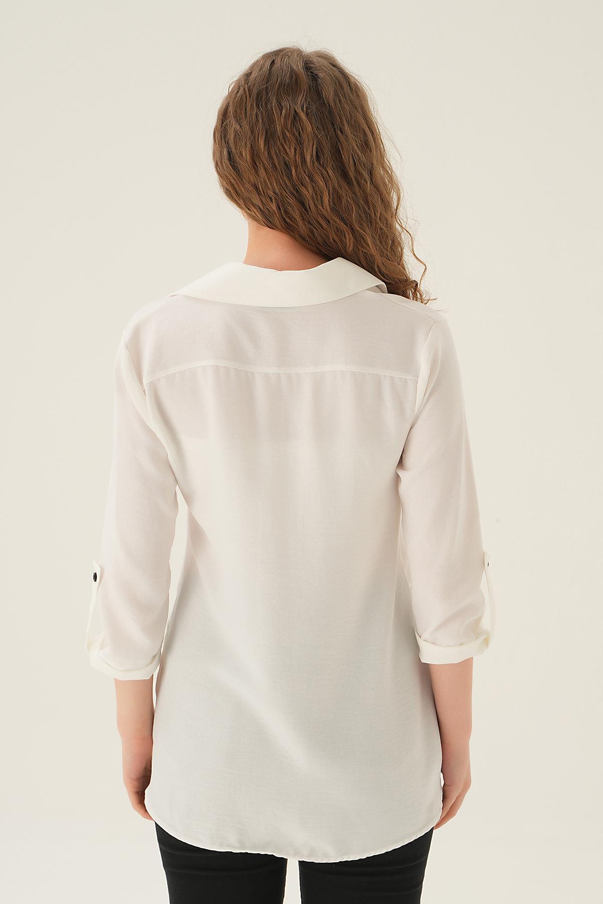 4132A Kol Katlamalı Çift Cep Gömek Ekru - 4