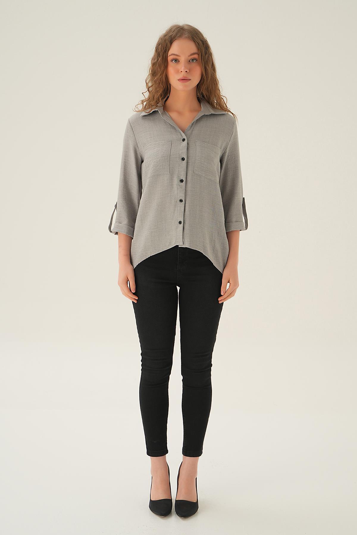 4132A Kol Katlamalı Çift Cep Gömek Gri - 5