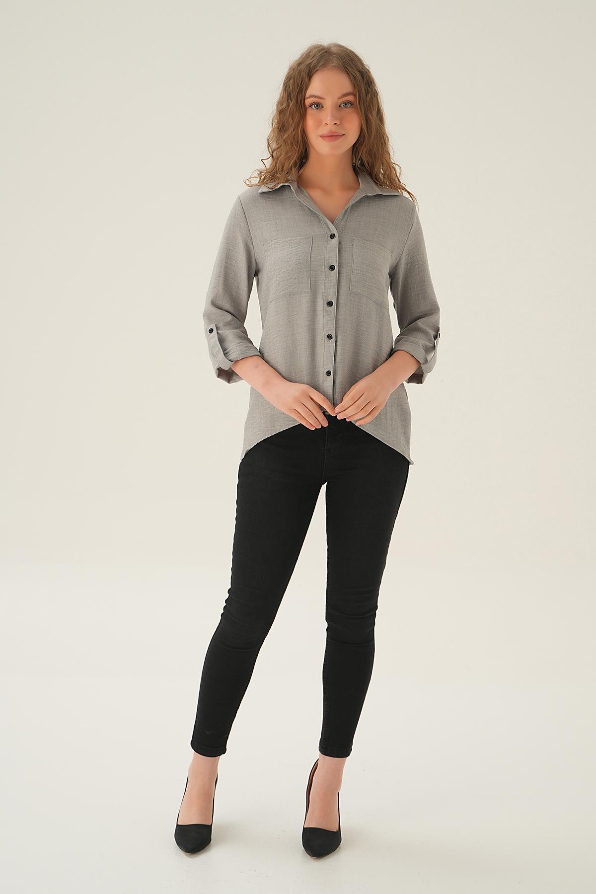 4132A Kol Katlamalı Çift Cep Gömek Gri - 6