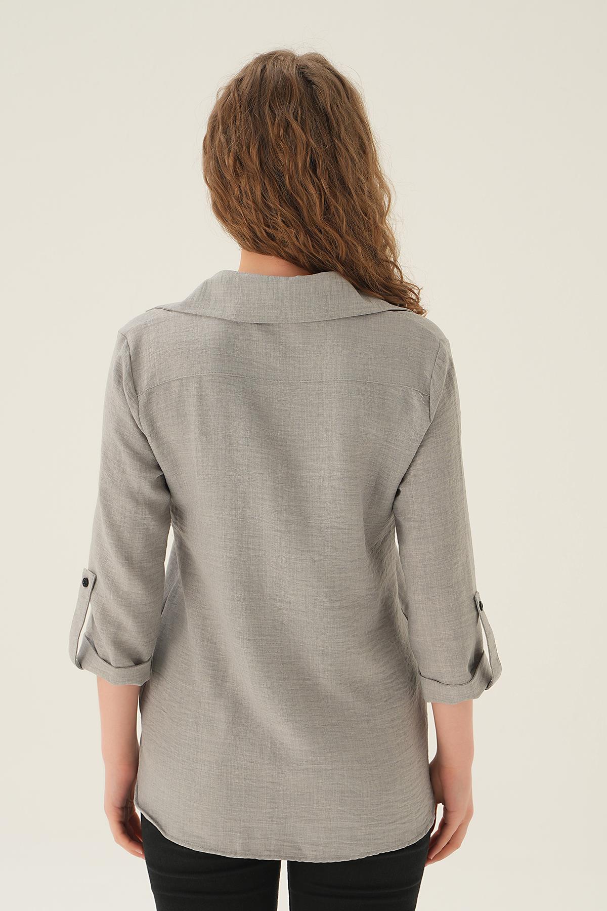 Gri Kol Katlamalı Çift Cep Gömlek 4132A - 4