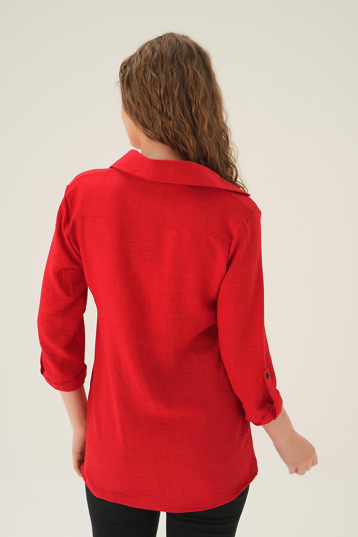 4132A Kol Katlamalı Çift Cep Gömek Kırmızı - 4