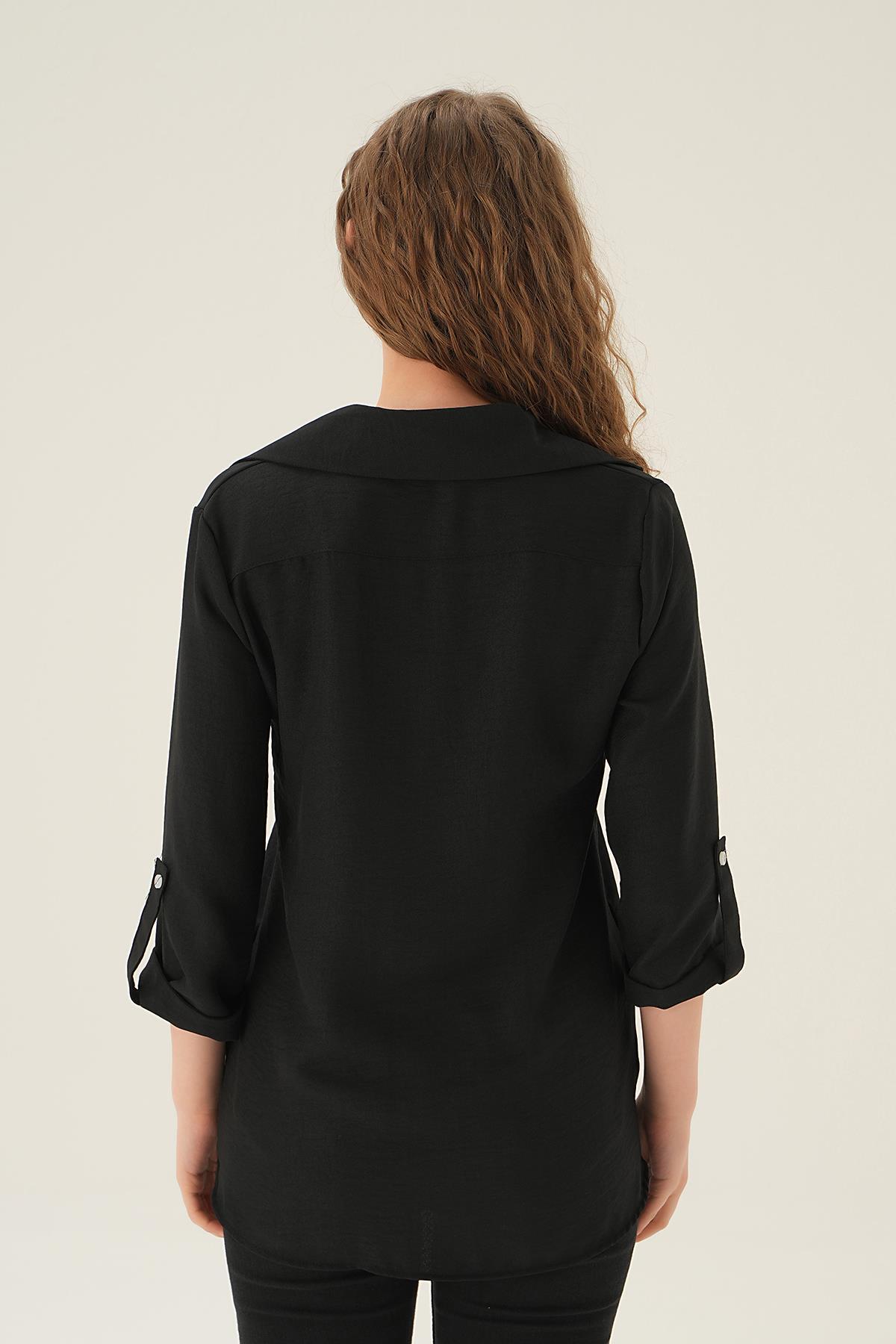 4132A Kol Katlamalı Çift Cep Gömek Siyah - 4