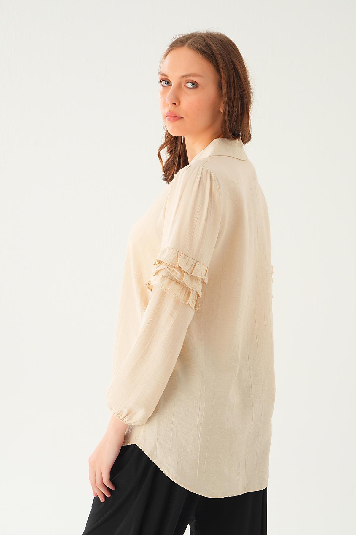 Bej Kol Fırfırlı Uzun Tunik 4136A - 4