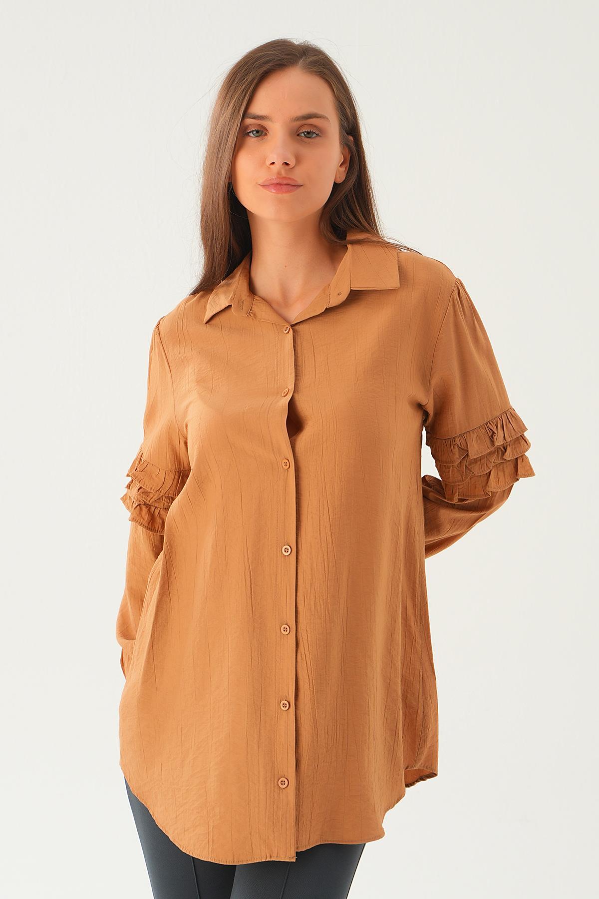 Bisküvi Kol Fırfırlı Uzun Tunik 4136A - 1