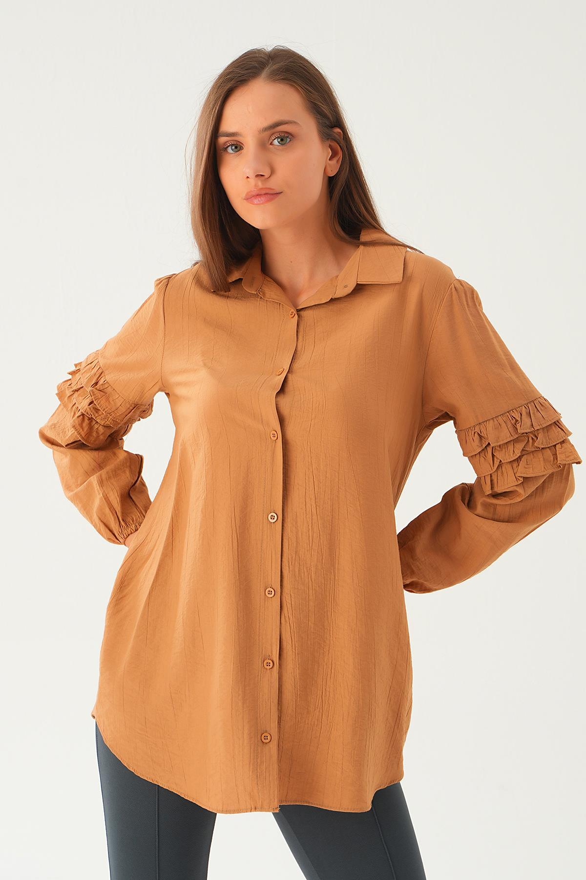 Bisküvi Kol Fırfırlı Uzun Tunik 4136A - 4