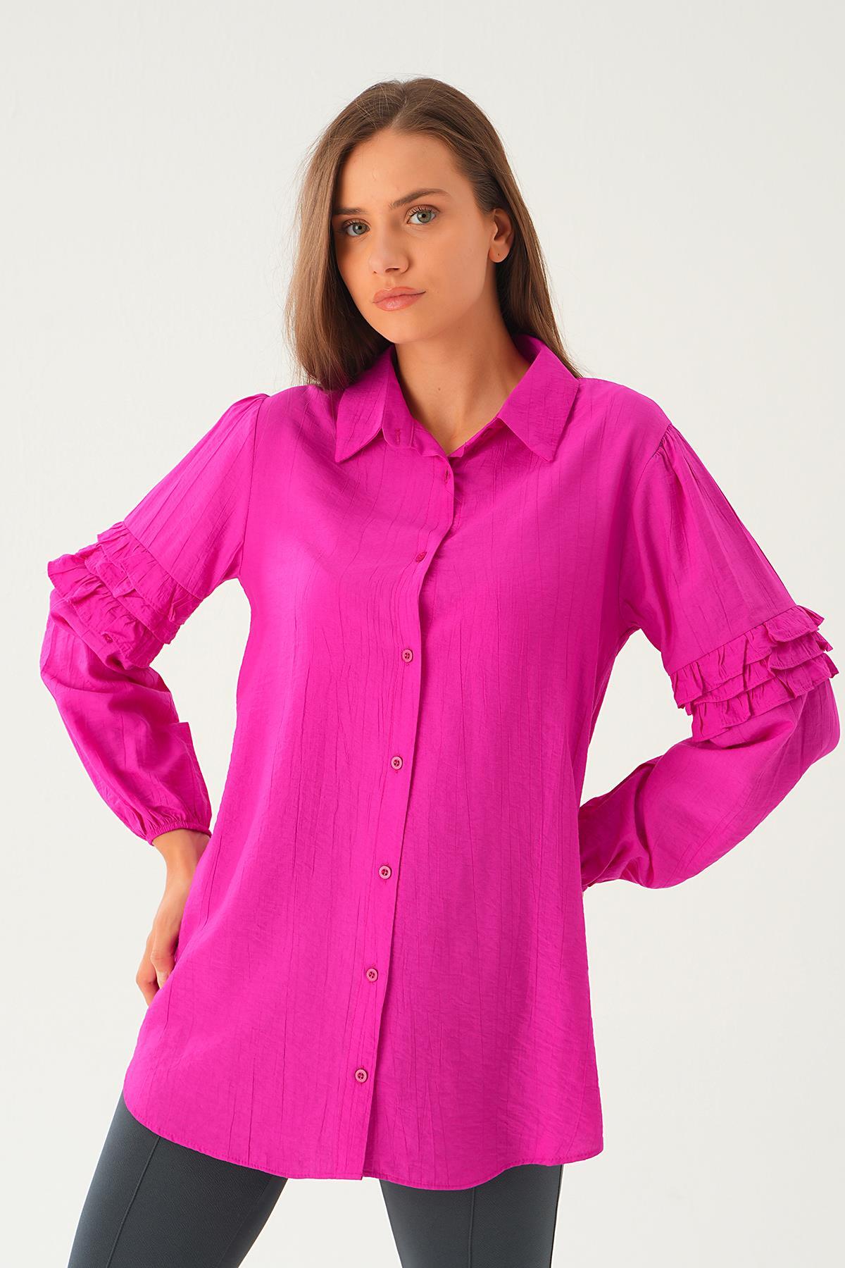 Fuşya Kol Fırfırlı Uzun Tunik 4136A - 2