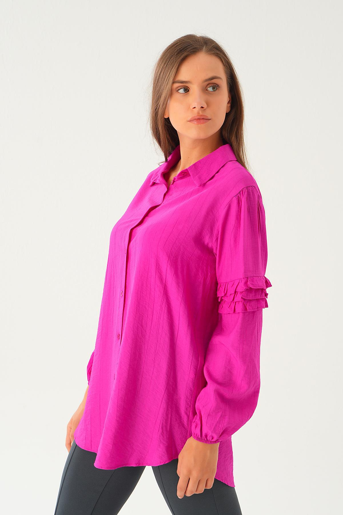 Fuşya Kol Fırfırlı Uzun Tunik 4136A - 3