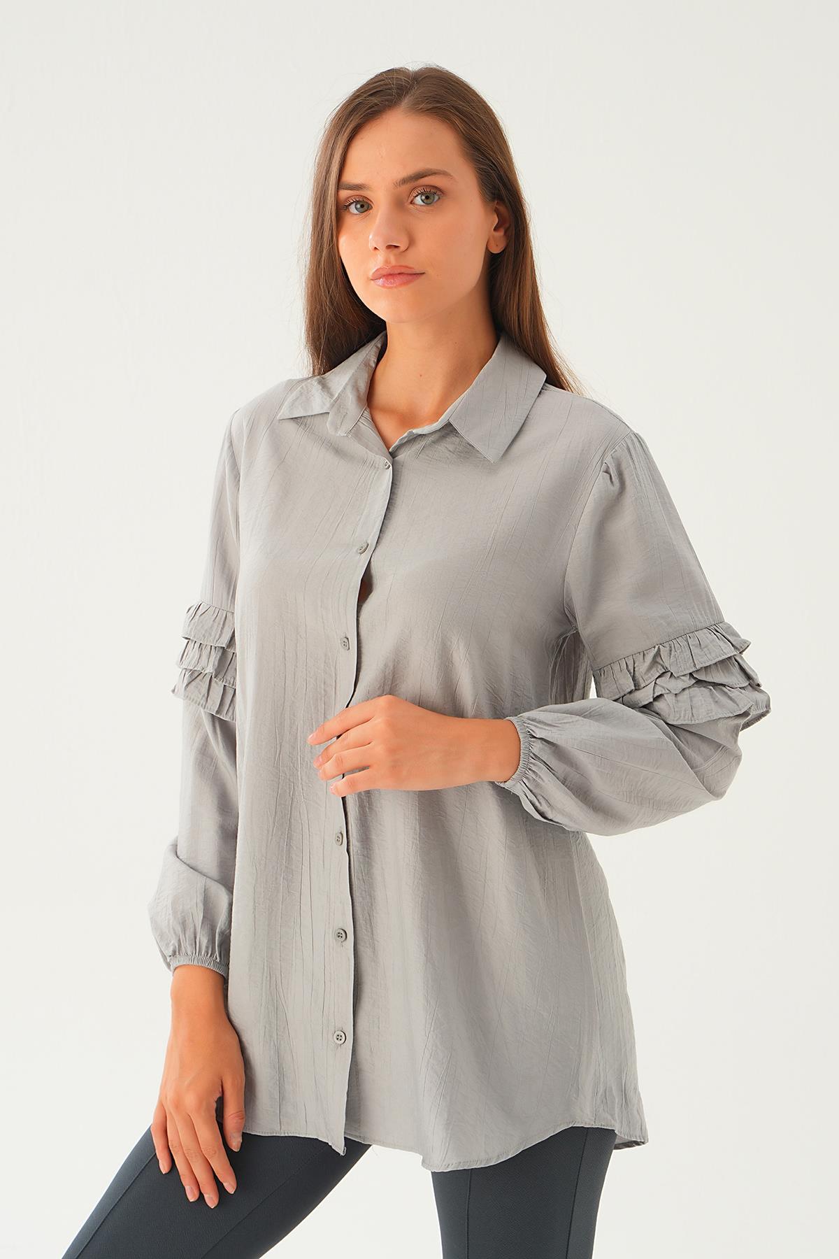 Gri Kol Fırfırlı Uzun Tunik 4136A 