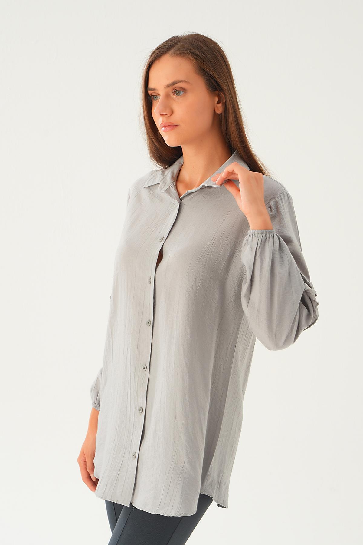 Gri Kol Fırfırlı Uzun Tunik 4136A - 2